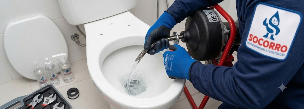 Profissional realizando Desentupidora de Vasos Sanitários em Chapecó