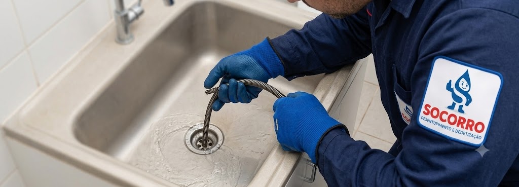 Profissional realizando desentupimento no Efapi